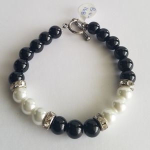 Swarovski Elements Black & White Faux Pearl Bracelet NWT
